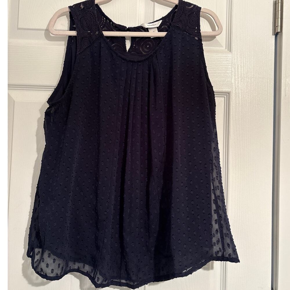 CJ Banks-Shear Polka-Dot Double Layered Sleeveless Tank Top Navy Size X